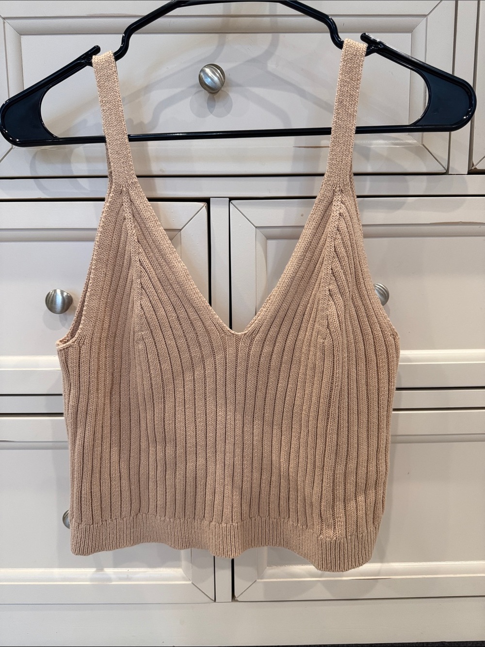 NWT aerie Ribbed V-Neck Knit Tank in Light Beige